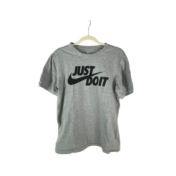 Nike Gray Just Do It T-Shirt Black Logo M Short Sleeves Crew Neck Cotton Casual - Picture 1 of 7